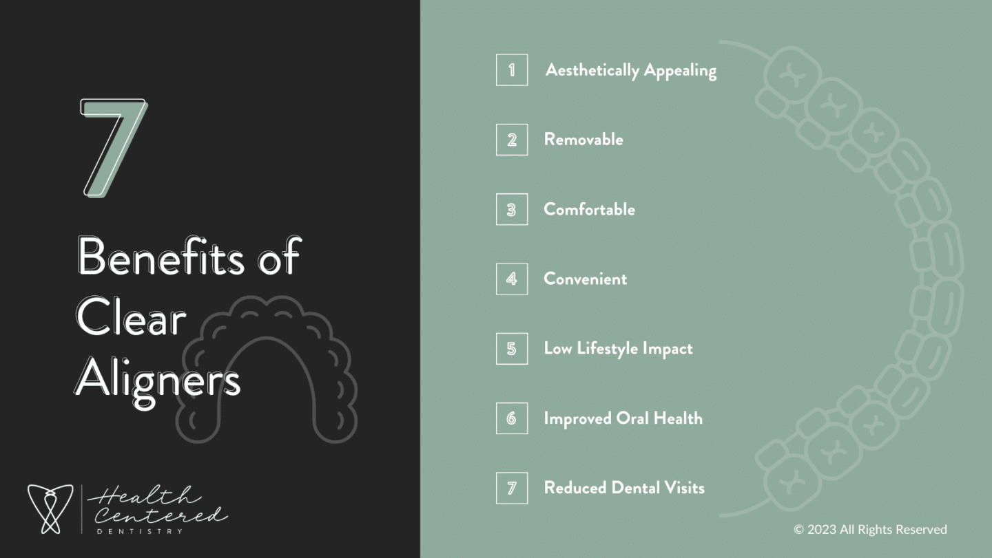 7 benefits of clear aligners infographic